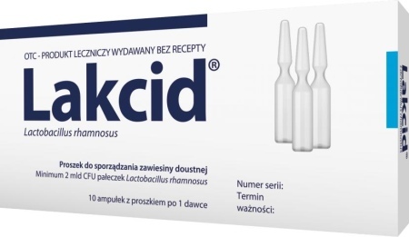 Lakcid minimum 2 mld CFU pałeczek Lactobacillus rhamnosus proszek do sporządzania zawiesiny doustnej 10 amp.