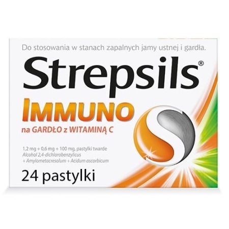 Strepsils Immuno na Gardło z Witaminą C 1,2 mg + 0,6 mg + 100 mg pastylki twarde 24 sztuki