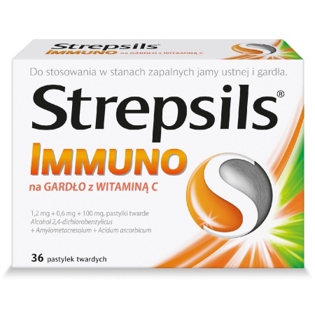 Strepsils Immuno na Gardło z Witaminą C 1,2 mg + 0,6 mg + 100 mg pastylki twarde 36 sztuk