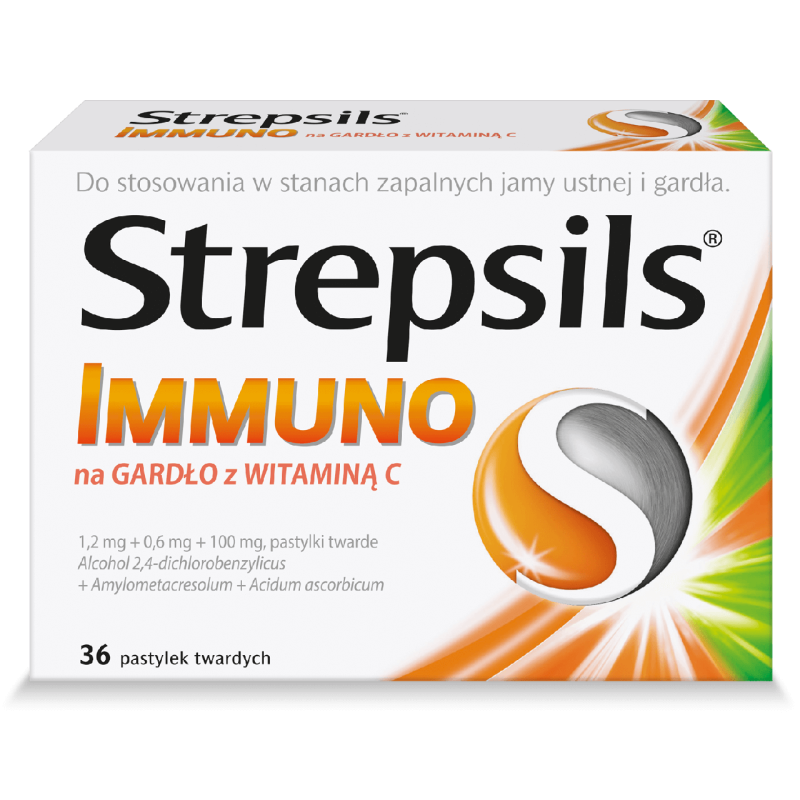 Strepsils Immuno na Gardło z Witaminą C 1,2 mg + 0,6 mg + 100 mg pastylki twarde 36 sztuk